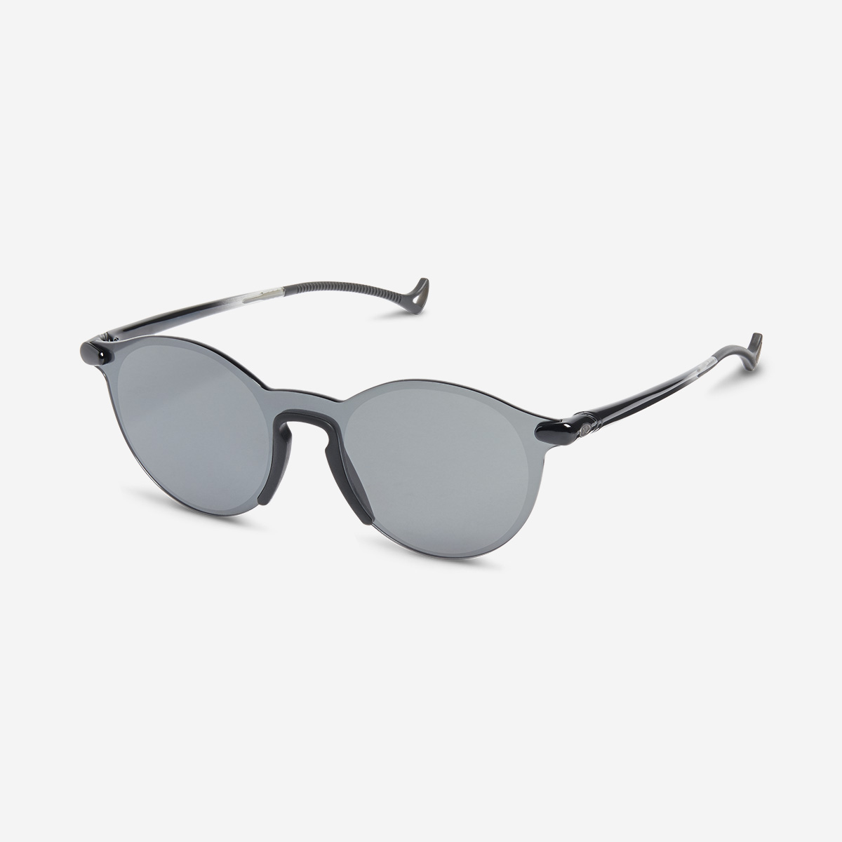 A pair of Essential Sport Round Black Sunglasses  seen from the side