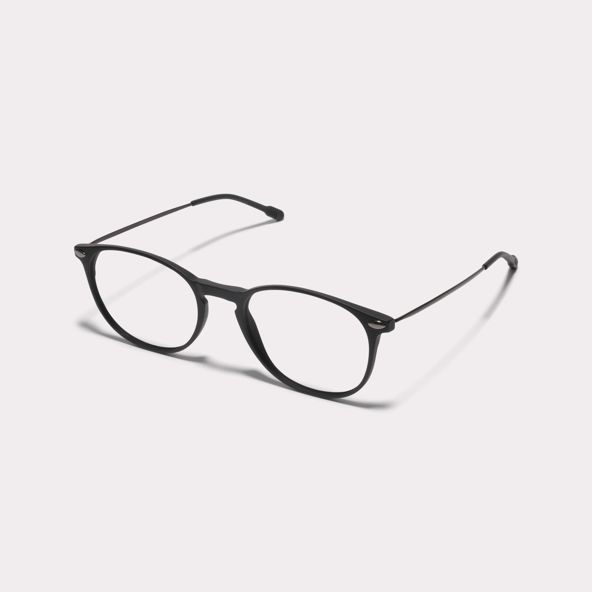 A pair of Alba Black Multi-distance reading glasses  seen from the side