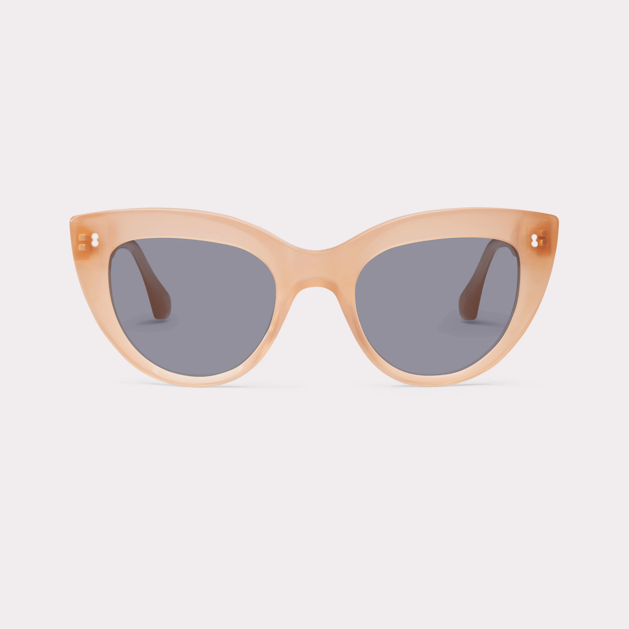 A pair of Romy Milky Pink Sunglasses seen from the front