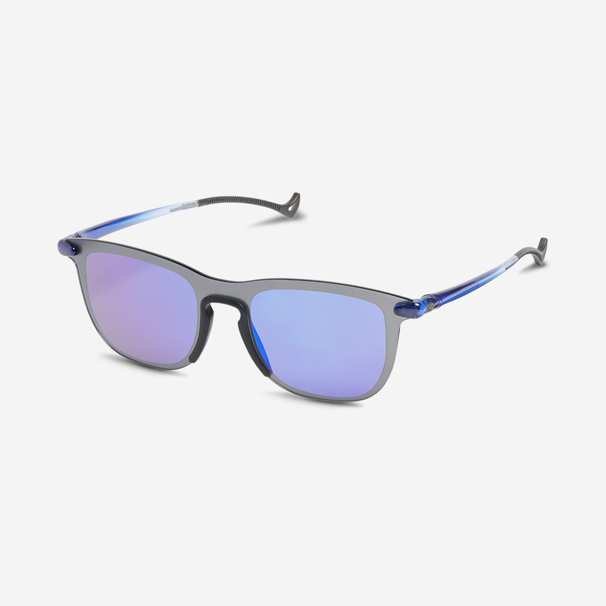 A pair of Essential Sport Rectangular Navy Sunglasses  seen from the side