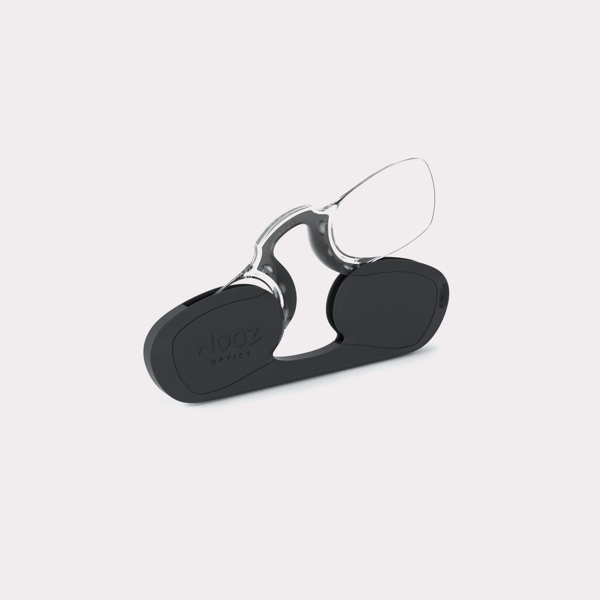 A pair of Rectangular Black Reading glasses coming out of its case