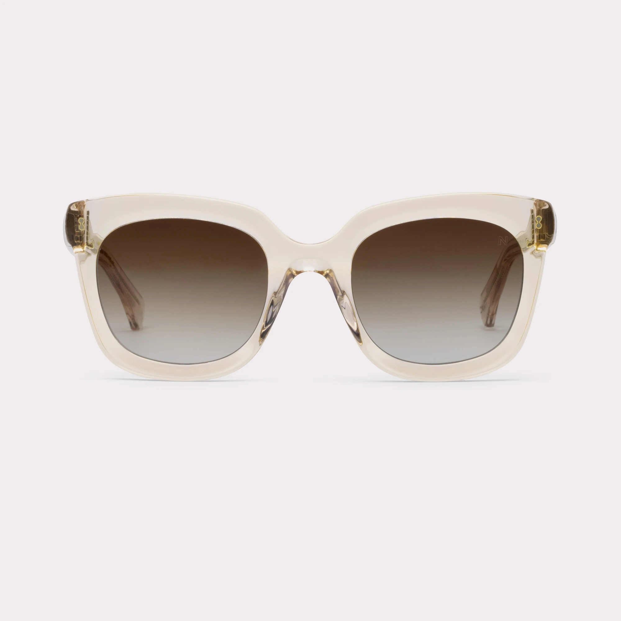 A pair of Sky Champagne Sunglasses seen from the front