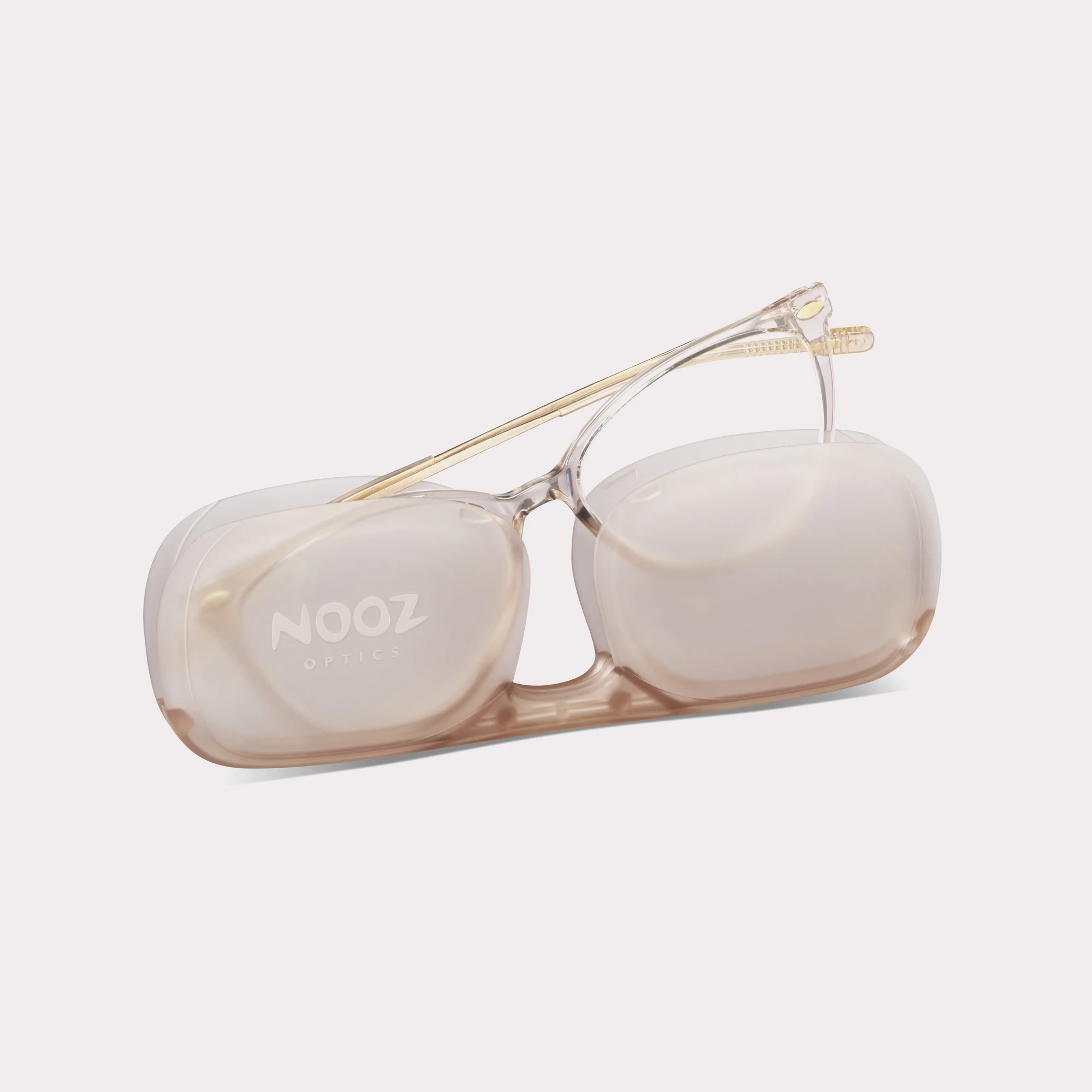 A pair of Ivy Quartz Reading glasses coming out of its case