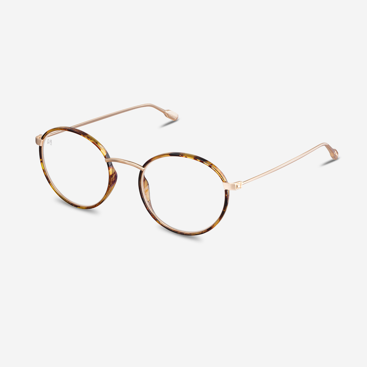 A pair of Ela Light tortoise Reading glasses anti-blue light  seen from the side
