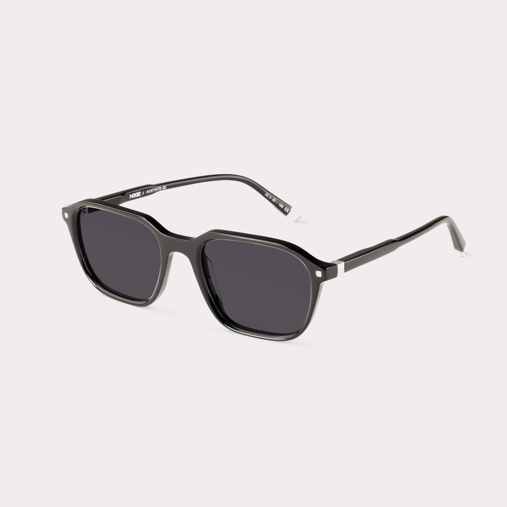A pair of Carl Black Sunglasses  seen from the side