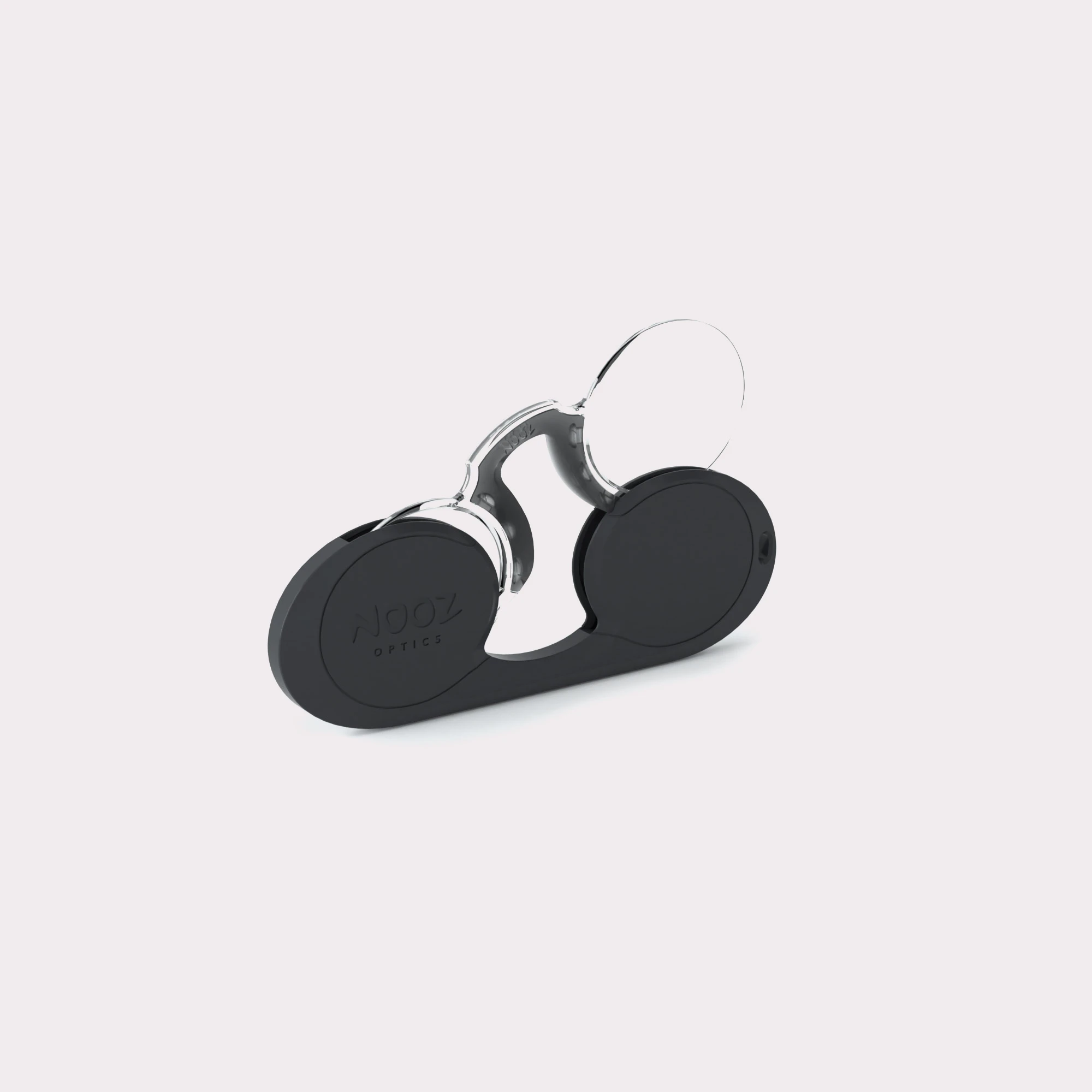 A pair of Oval Black Reading glasses coming out of its case