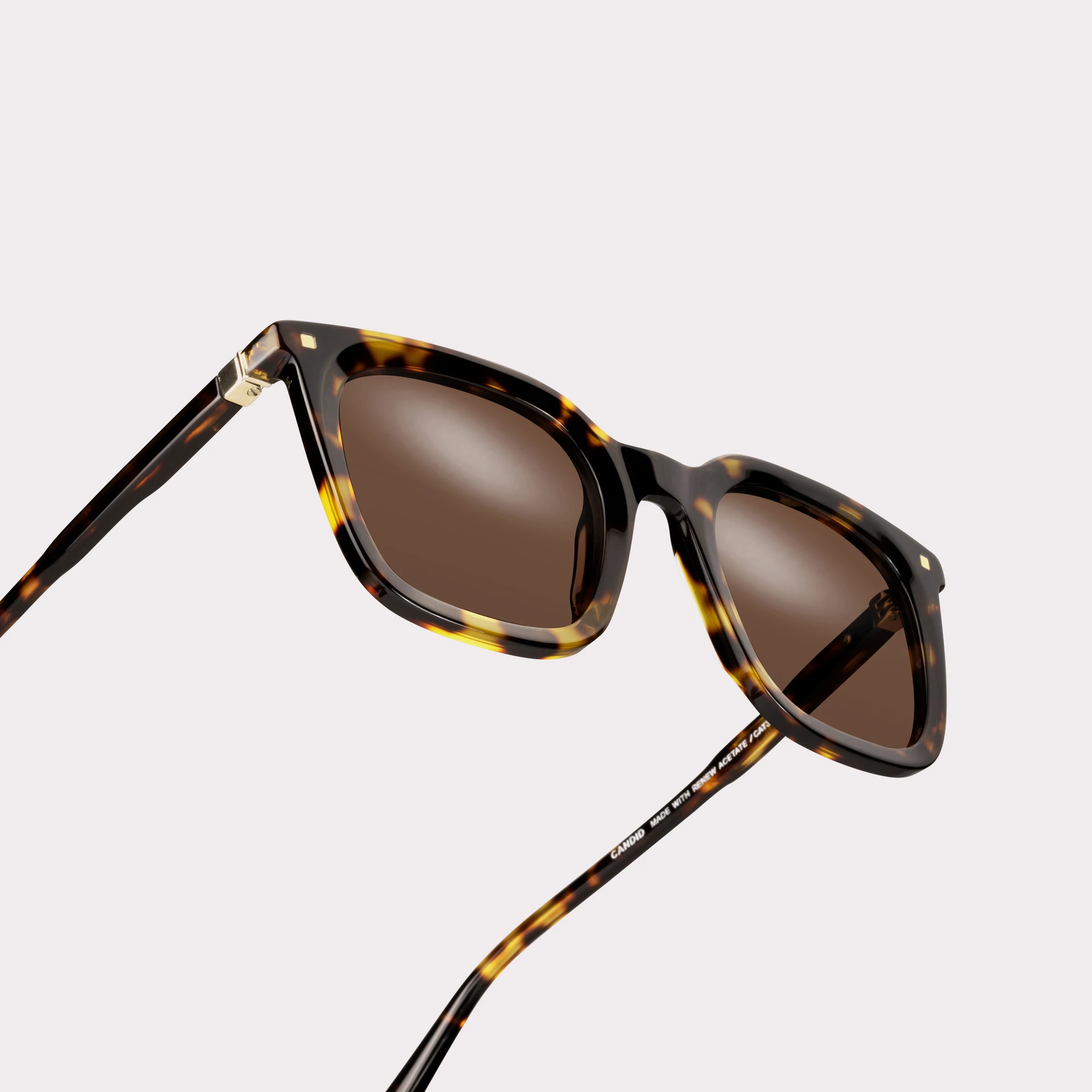 A pair of Candid Dark tortoise Sunglasses in a macro view